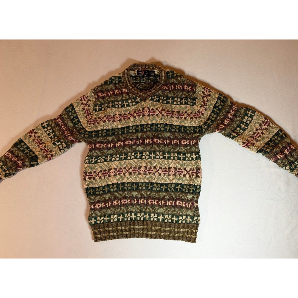 VTG American Eagle Unisex 90's Coogi Style Fair Isle Geometric Sweater Small